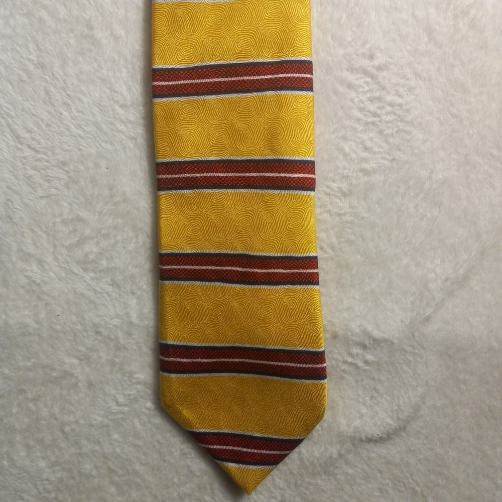 Luca Franzini Tie Rack Mens Yellow Burgundy Striped 100% Silk Tie Made in Italy